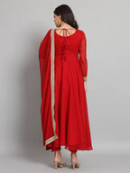 Fab Fashion Cherry Red Georgette Gota Anarkali Set