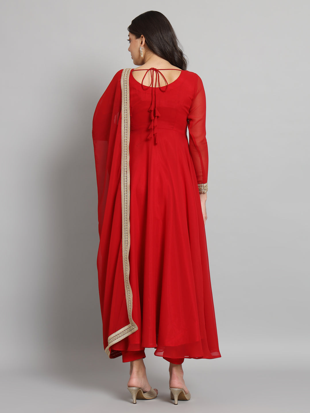 Fab Fashion Cherry Red Georgette Gota Anarkali Set