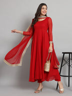 Fab Fashion Cherry Red Georgette Gota Anarkali Set