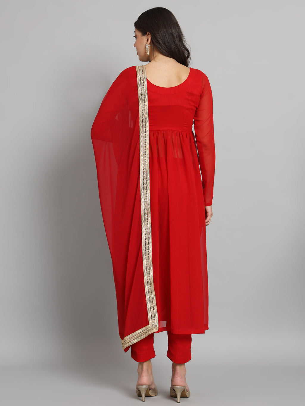 Fab Fashion Cherry Red Georgette Side Slit Set