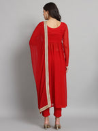 Fab Fashion Cherry Red Georgette Side Slit Set