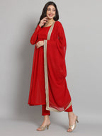 Fab Fashion Cherry Red Georgette Side Slit Set