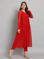 Fab Fashion Cherry Red Georgette Side Slit Set
