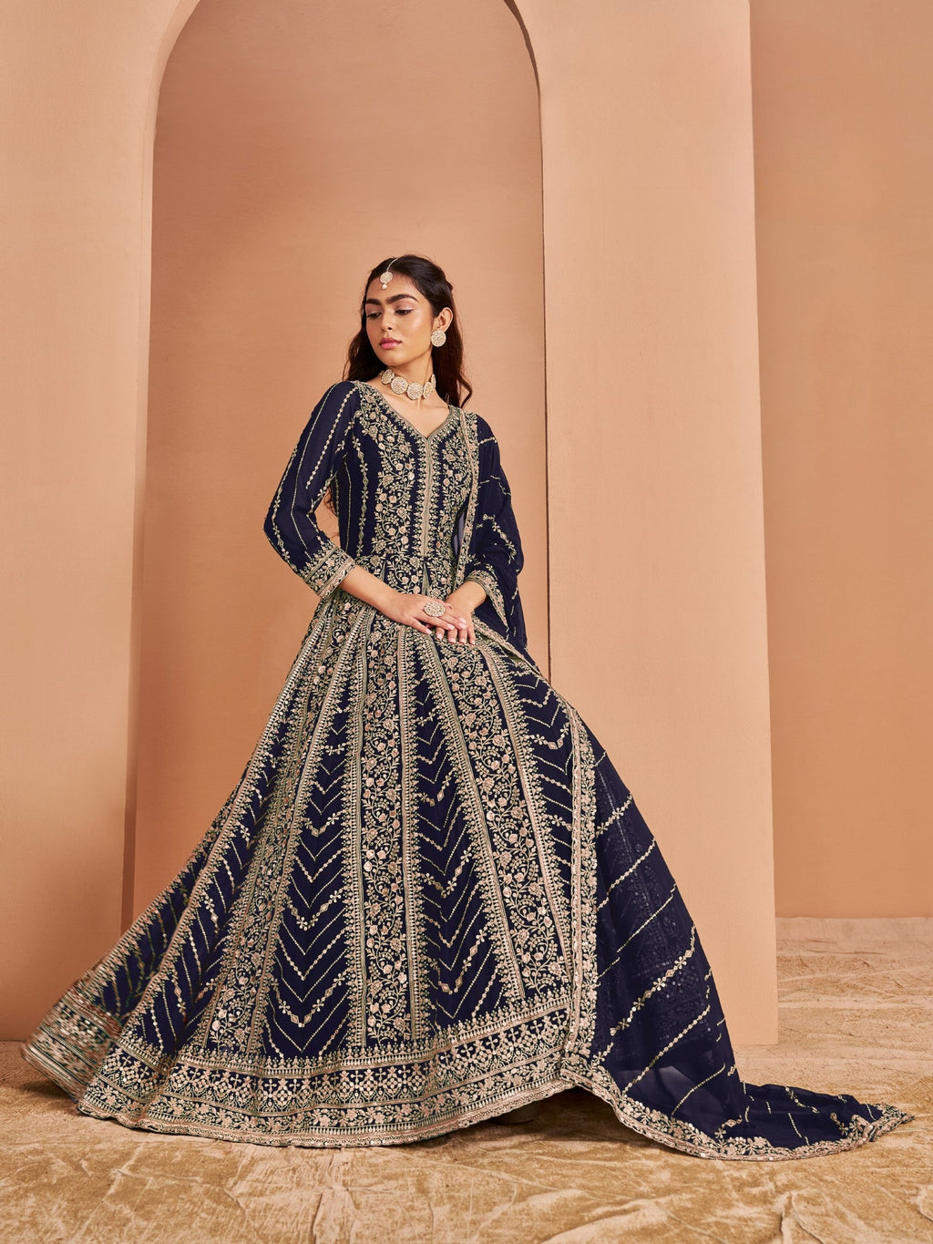 Anaita Navy Blue Georgette Embroidered Salwar Suit - Distacart