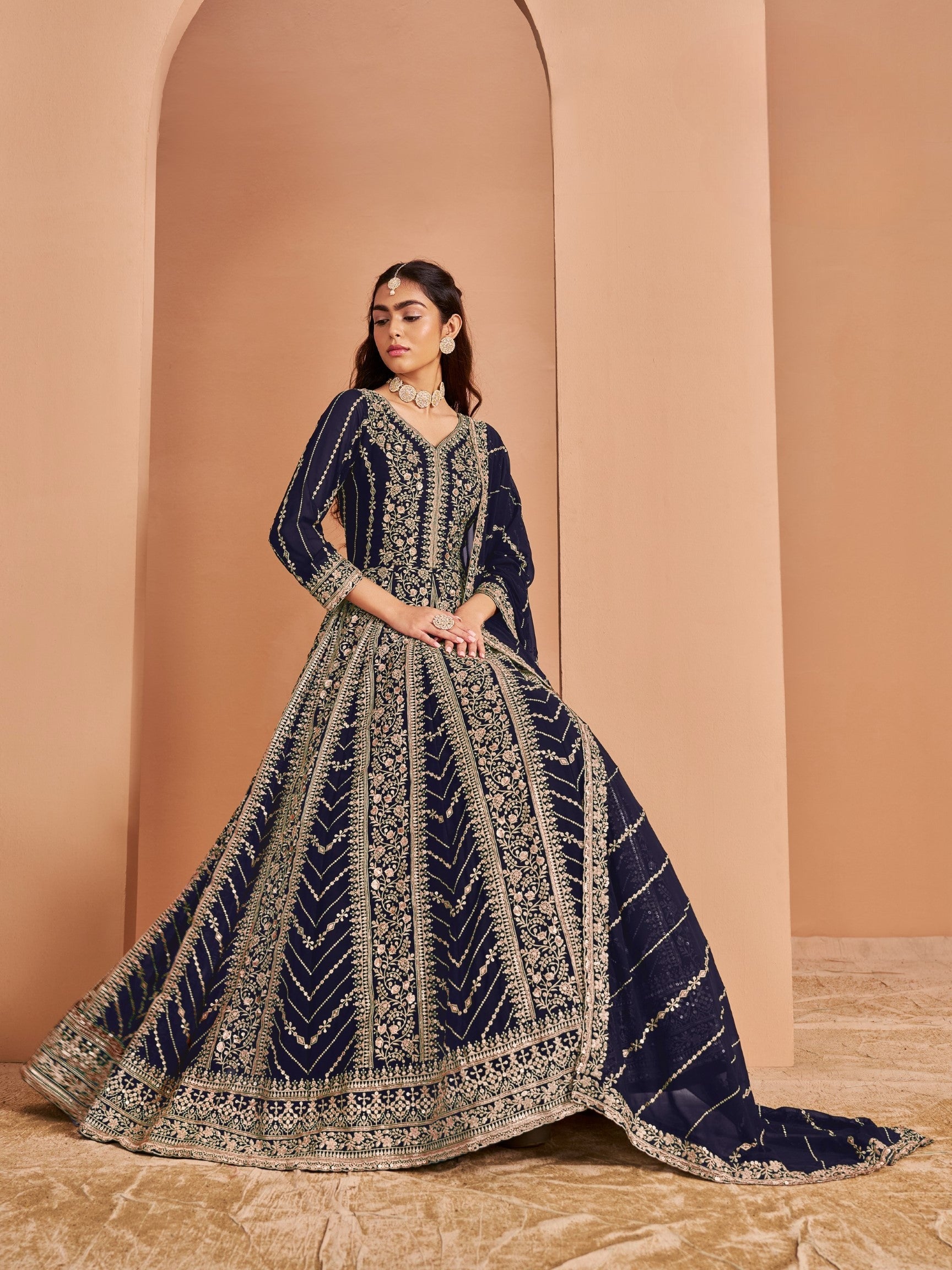 Anaita Navy Blue Georgette Embroidered Salwar Suit - Distacart