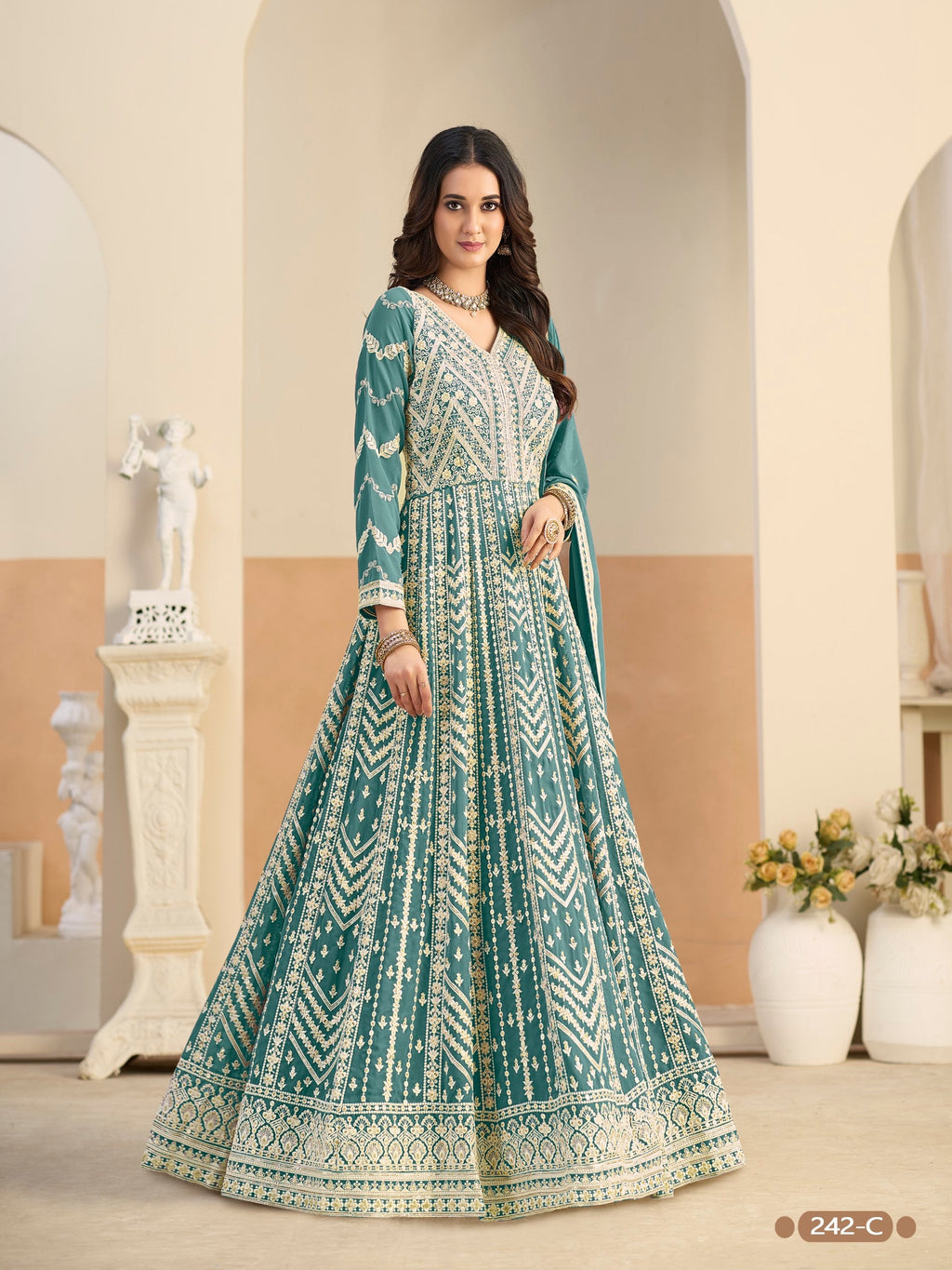 Anaita Light Blue Heavy Embroidered Faux Georgette Anarkali Suit With Salwar - Distacart