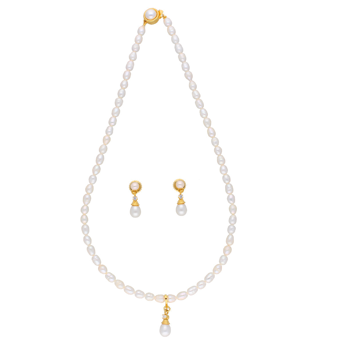 J Pearls Button Drop Pearl Set - Real Pearl Jewelry - Distacart