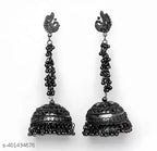 Tehzeeb Creations Women's Black Colour Oxidised Peacock Design Earrings - Distacart