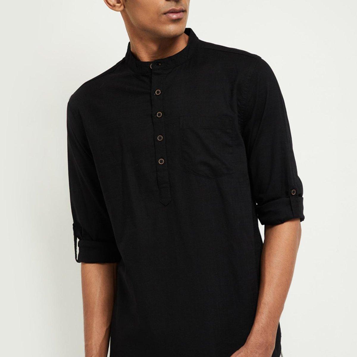 Fabmade Men Black Solid Short Kurta