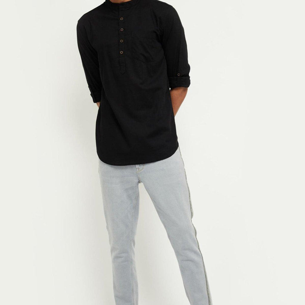 Fabmade Men Black Solid Short Kurta