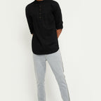 Fabmade Men Black Solid Short Kurta