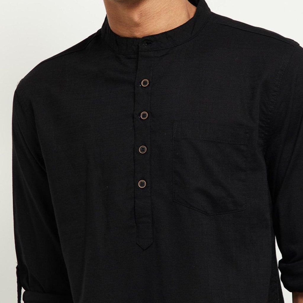 Fabmade Men Black Solid Short Kurta