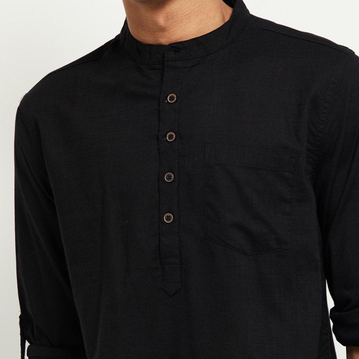Fabmade Men Black Solid Short Kurta
