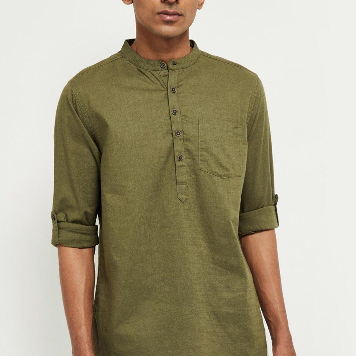 Fabmade Men Olive Green Solid Short Length Kurta