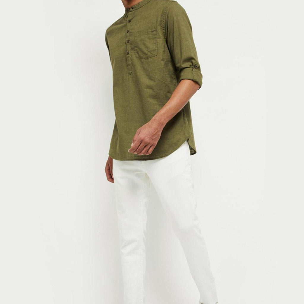Fabmade Men Olive Green Solid Short Length Kurta