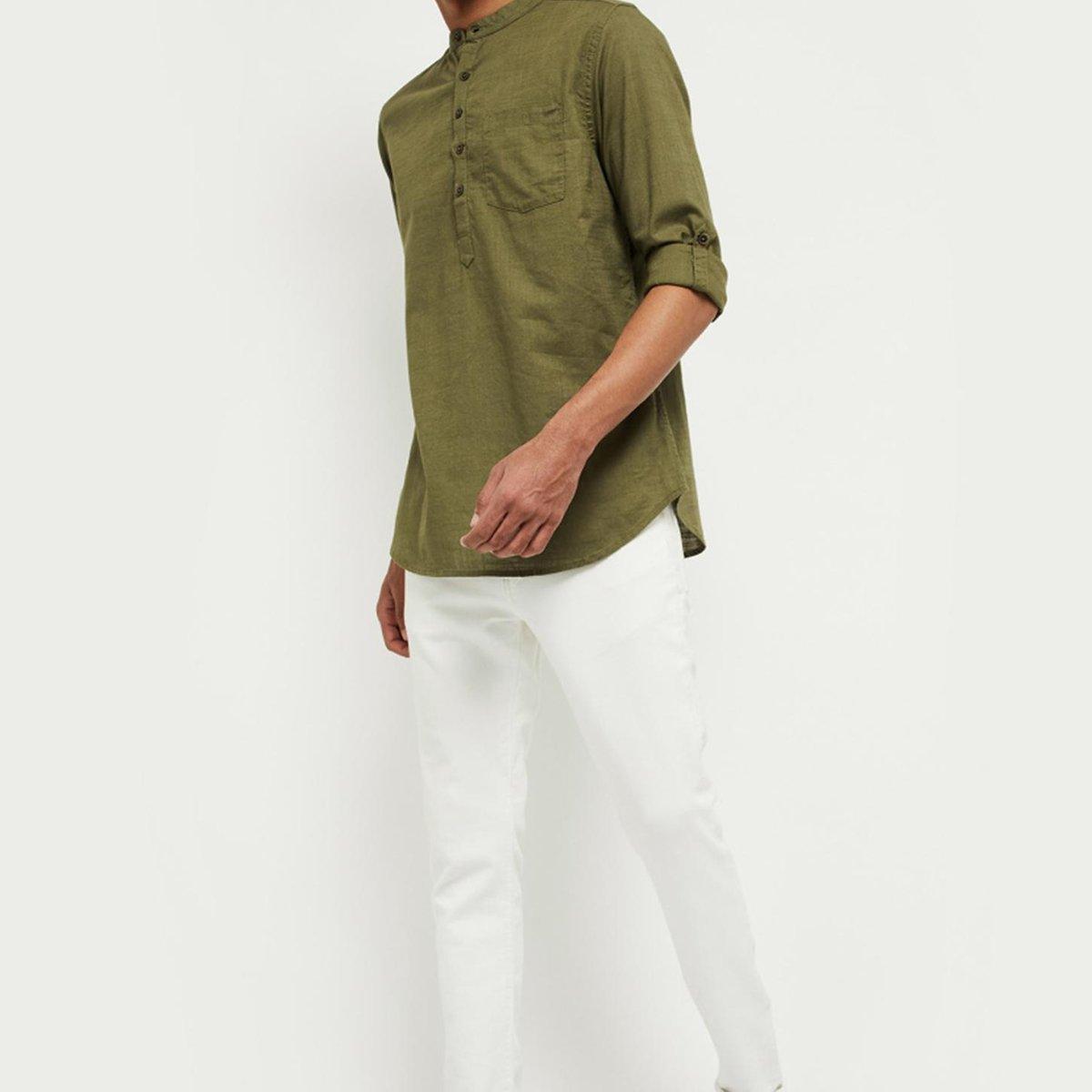 Fabmade Men Olive Green Solid Short Length Kurta