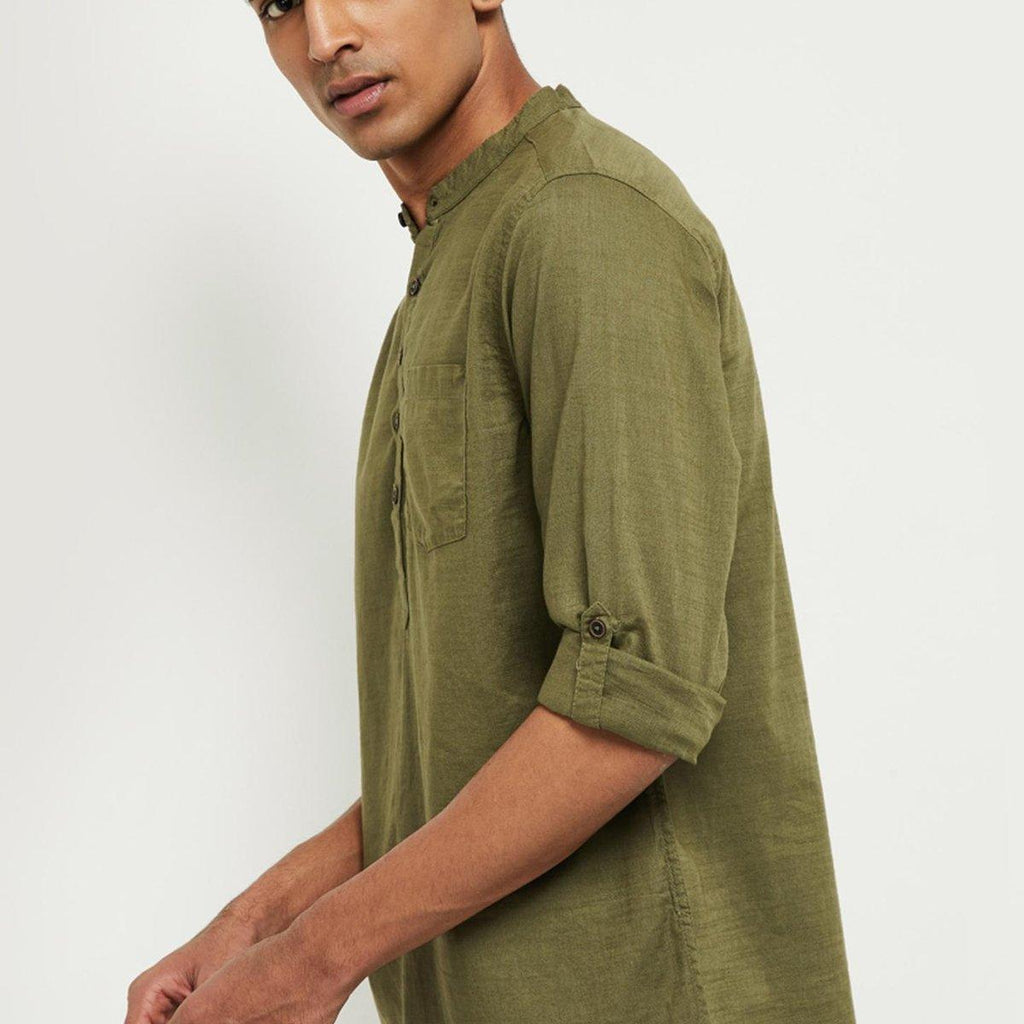 Fabmade Men Olive Green Solid Short Length Kurta