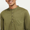 Fabmade Men Olive Green Solid Short Length Kurta