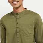 Fabmade Men Olive Green Solid Short Length Kurta