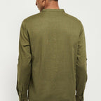 Fabmade Men Olive Green Solid Short Length Kurta
