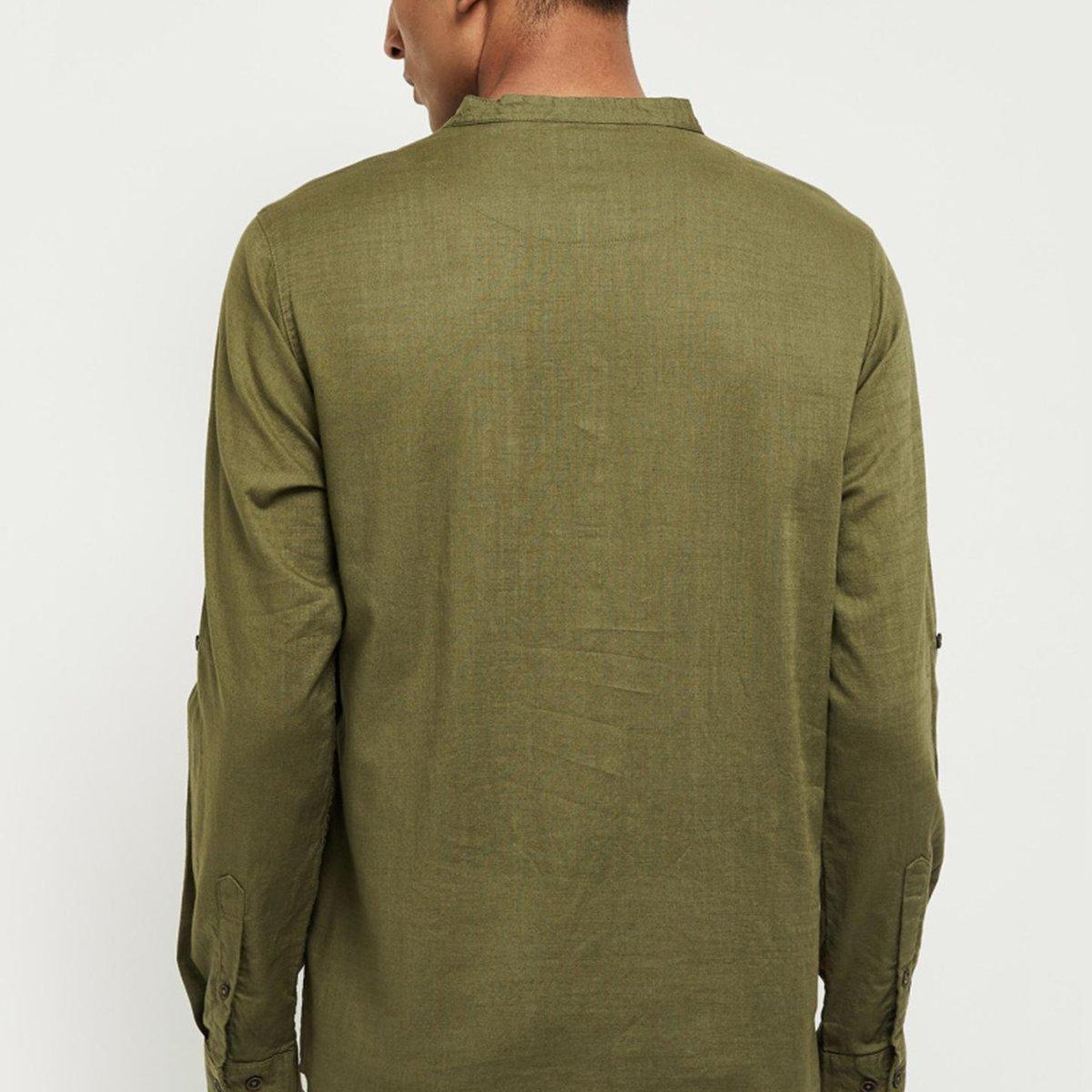 Fabmade Men Olive Green Solid Short Length Kurta