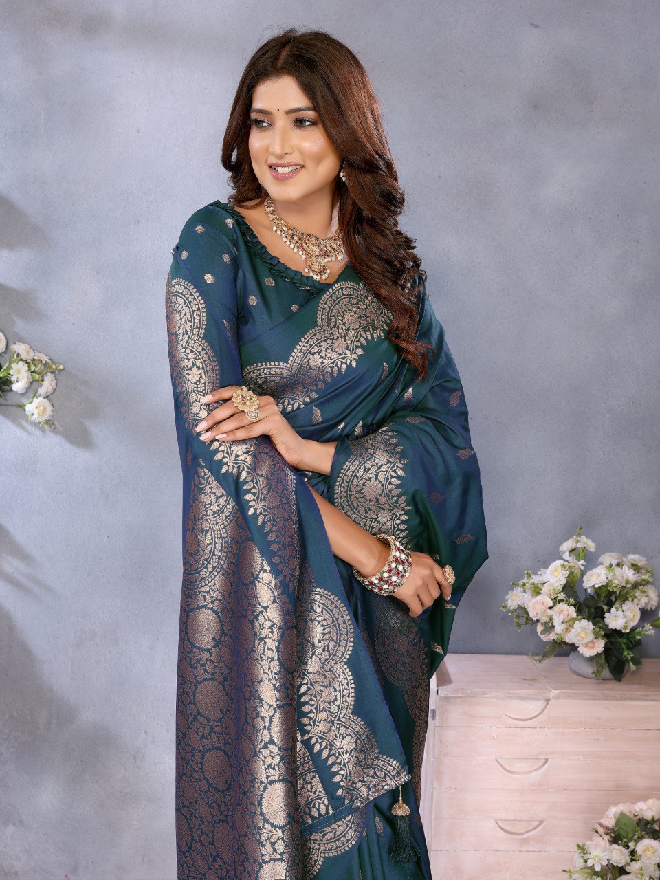 Anaita Blue Premium Banarasi Tissue Silk Saree With Gala Weaving Work - Distacart