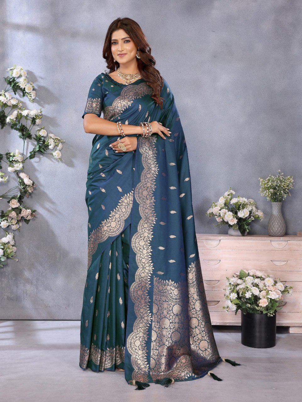 Anaita Blue Premium Banarasi Tissue Silk Saree With Gala Weaving Work - Distacart
