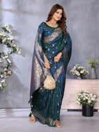 Anaita Blue Premium Banarasi Tissue Silk Saree With Gala Weaving Work - Distacart