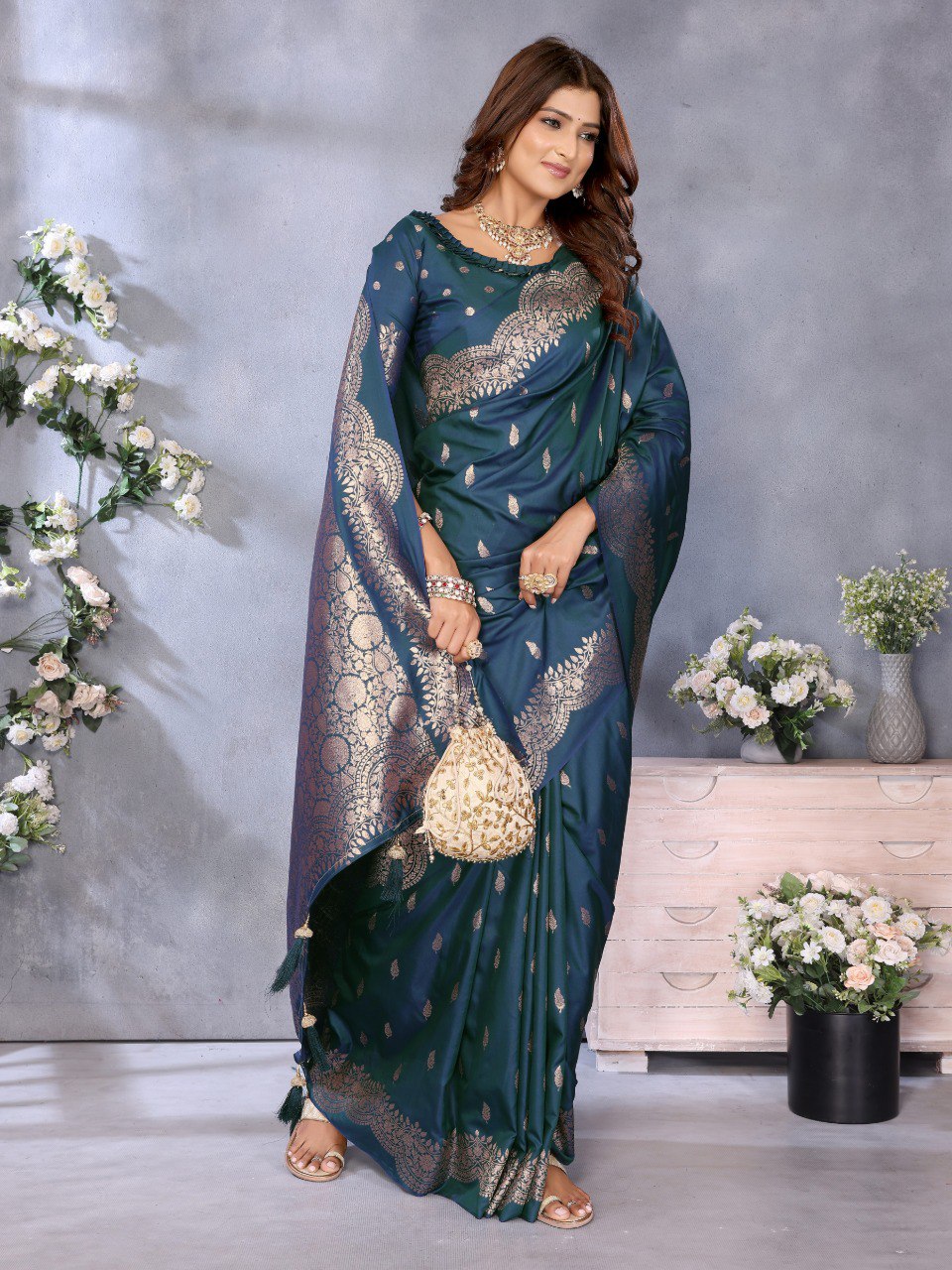 Anaita Blue Premium Banarasi Tissue Silk Saree With Gala Weaving Work - Distacart