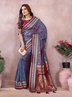 Anaita Dusty Blue Handloom Kalamkari Silk Saree With Zari Woven Work - Distacart