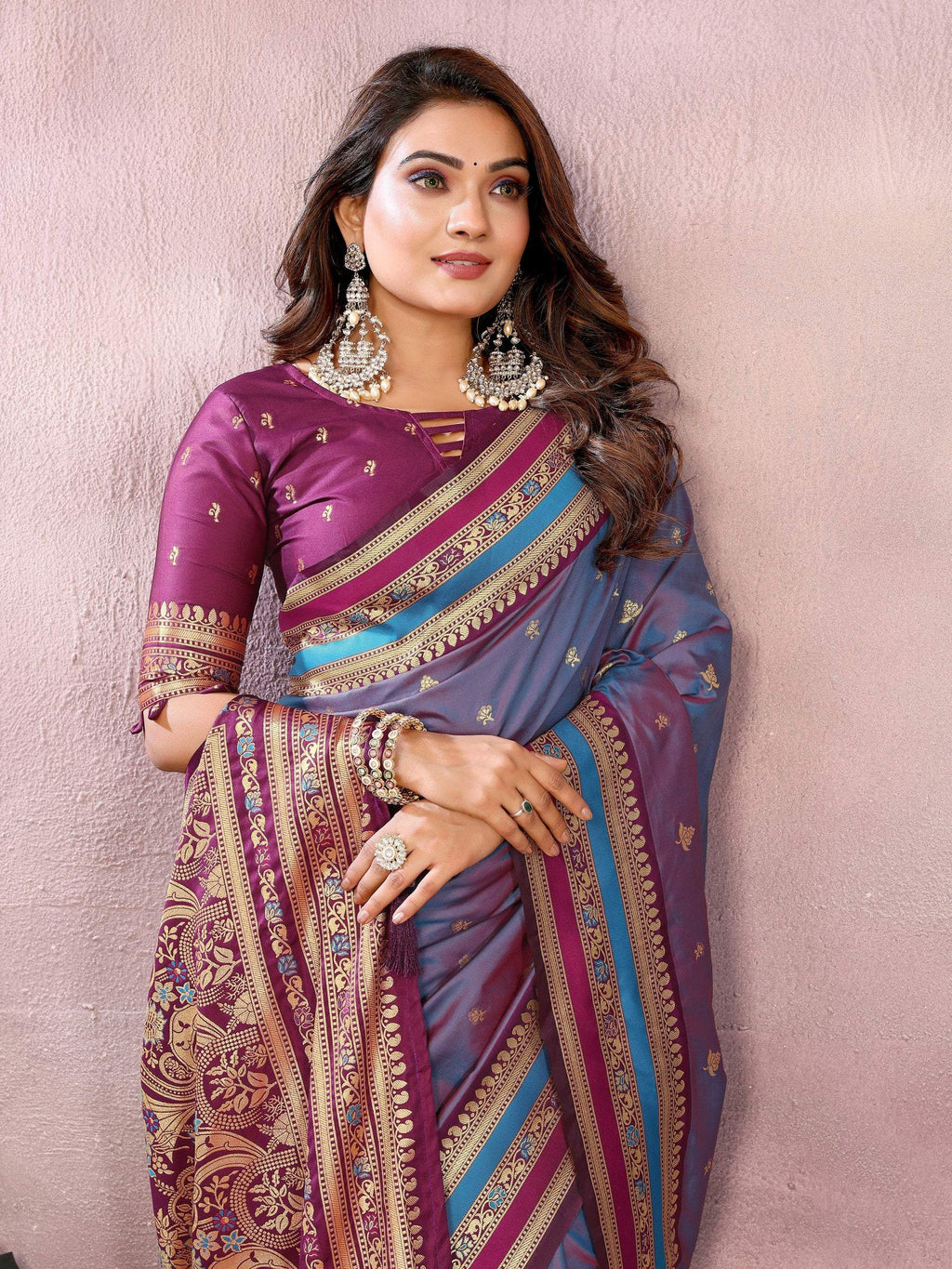 Anaita Dusty Blue Handloom Kalamkari Silk Saree With Zari Woven Work - Distacart