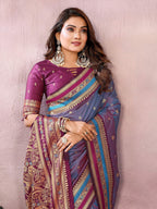 Anaita Dusty Blue Handloom Kalamkari Silk Saree With Zari Woven Work - Distacart