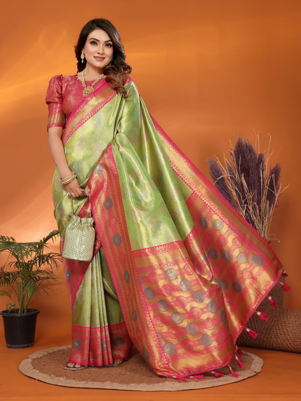 Anaita Green Banarasi Tissue Silk Saree With Weaving Work - Distacart