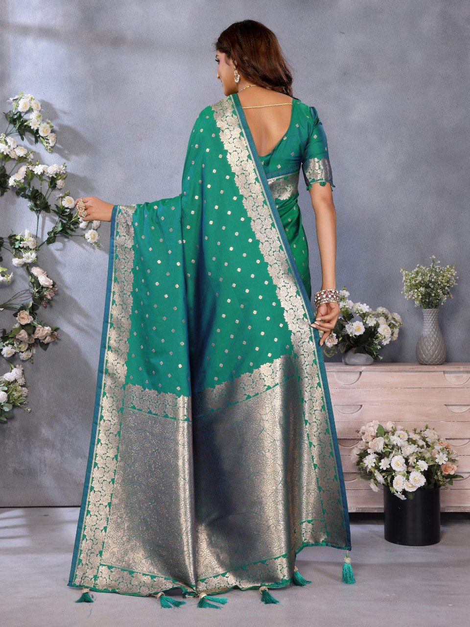 Anaita Green Premium Banarasi Tissue Silk Saree With Gala Weaving Work - Distacart