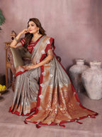 Anaita Grey Handloom Kalamkari Silk Saree With Zari Woven Work - Distacart