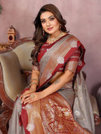Anaita Grey Handloom Kalamkari Silk Saree With Zari Woven Work - Distacart