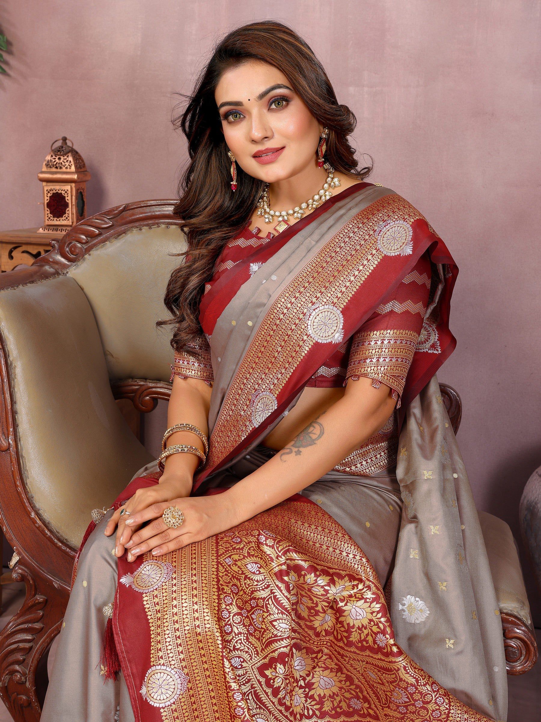 Anaita Grey Handloom Kalamkari Silk Saree With Zari Woven Work - Distacart