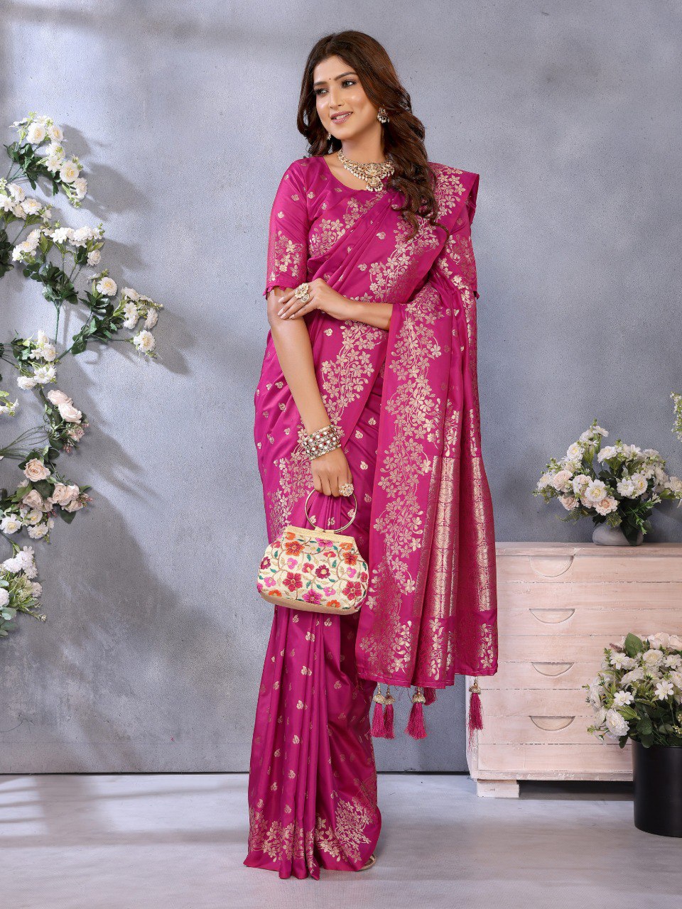 Anaita Rani Pink Premium Banarasi Tissue Silk Saree With Gala Weaving Work - Distacart