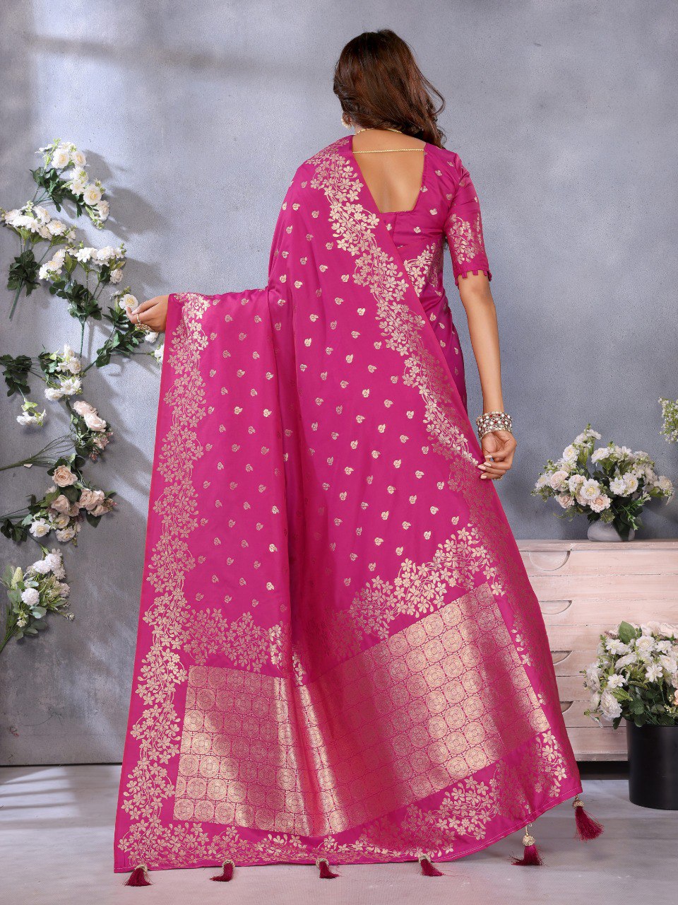 Anaita Rani Pink Premium Banarasi Tissue Silk Saree With Gala Weaving Work - Distacart