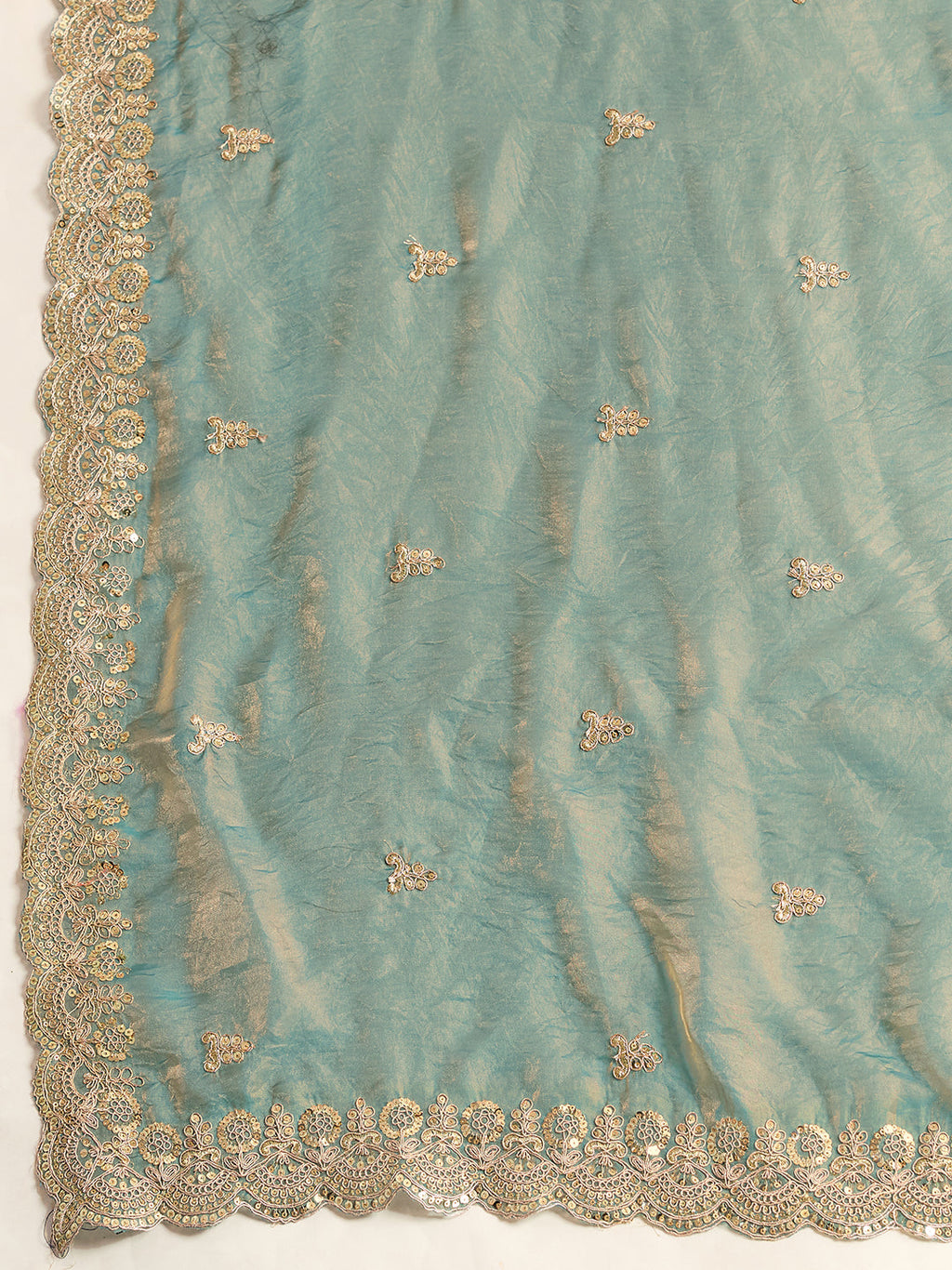 Lorenvalley Fashion Seagreen Fendy Satin with Embroidery Double Sequence Work Saree with Blouse - Distacart
