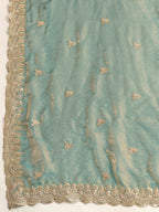 Lorenvalley Fashion Seagreen Fendy Satin with Embroidery Double Sequence Work Saree with Blouse - Distacart