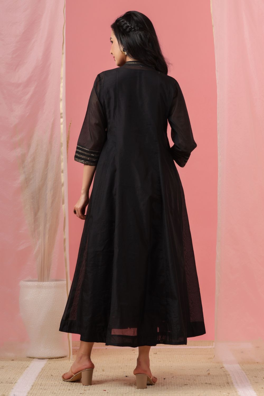 Juniper Womens Black Chanderi Solid Kalidar Kurta - Distacart