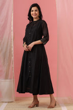 Juniper Womens Black Chanderi Solid Kalidar Kurta - Distacart