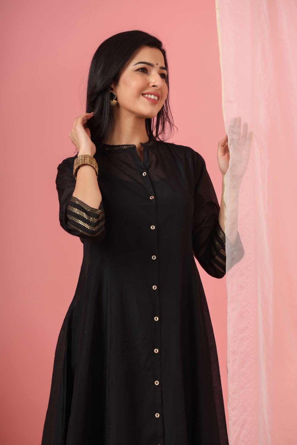 Juniper Womens Black Chanderi Solid Kalidar Kurta - Distacart