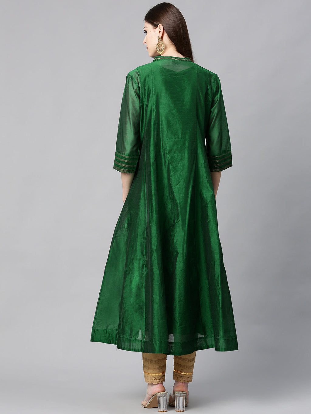 Juniper Women Jadegreen Chanderi Silk Solid Anarkali Kurta - Distacart