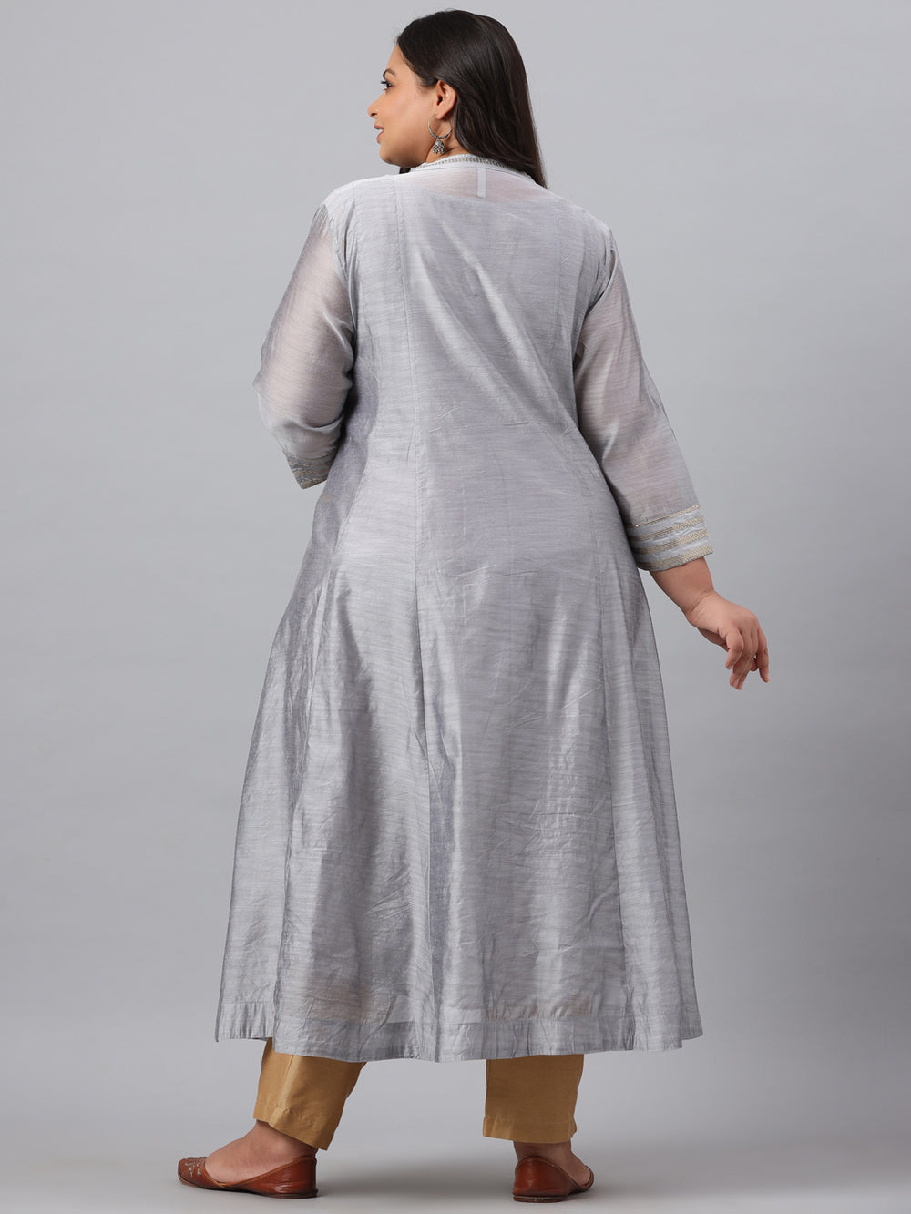 Juniper Women`s Grey Chanderi Silk Solid Anarkali Kurta with Inner - Distacart