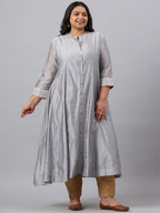 Juniper Women`s Grey Chanderi Silk Solid Anarkali Kurta with Inner - Distacart