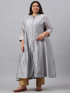 Juniper Women`s Grey Chanderi Silk Solid Anarkali Kurta with Inner - Distacart