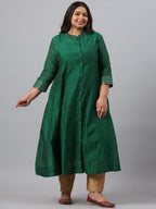 Juniper Women`s Jadegreen Chanderi Silk Solid Anarkali Kurta with Inner - Distacart