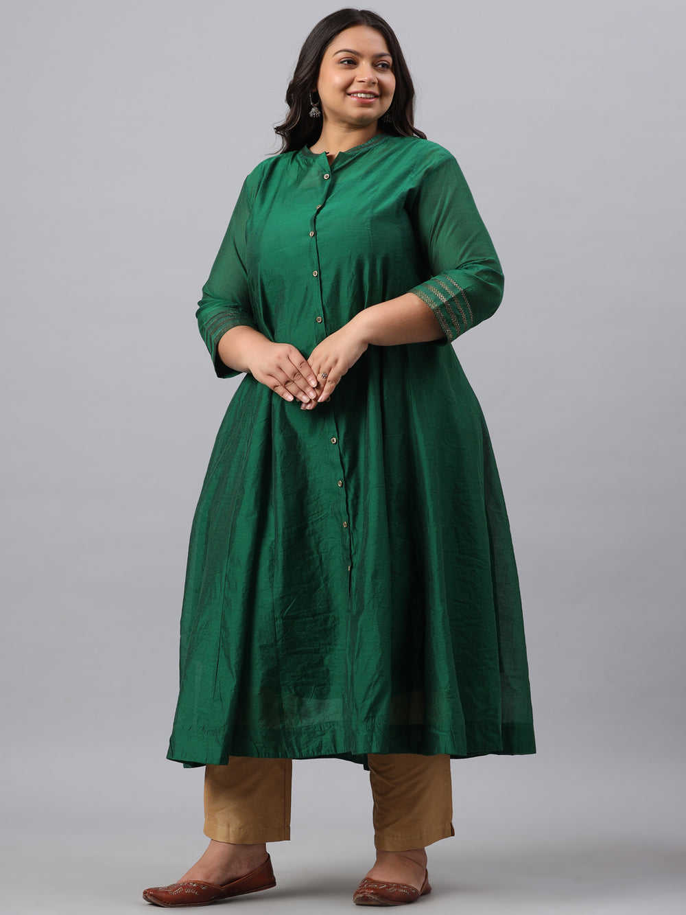 Juniper Women`s Jadegreen Chanderi Silk Solid Anarkali Kurta with Inner - Distacart
